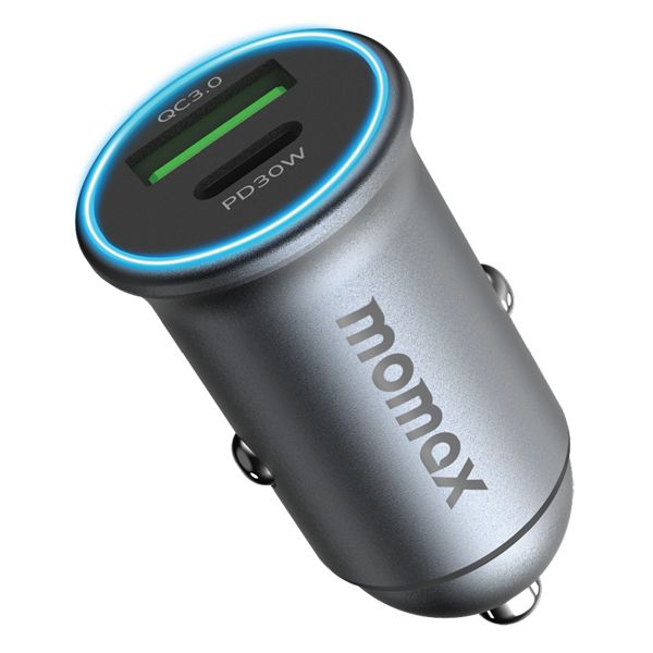 Momax MoVe 30W Dual-Port Car Charger | Space Grey Momax MoVe 30W Dual-Port Car Charger | Space Grey